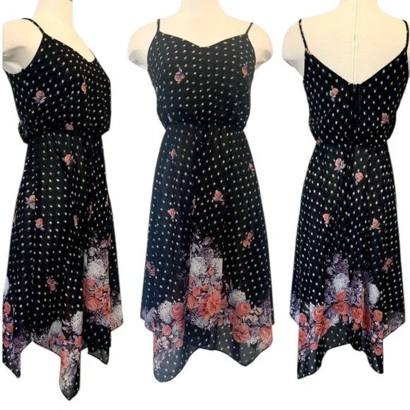 JCPenney Chiffon Crepe Vintage 70s Disco Handkerchief Scarf Hem Slip Dress - Picture 1 of 8